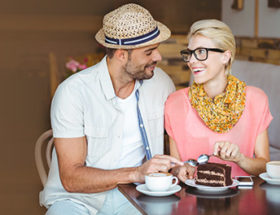 Couple on first date in a coffee shop