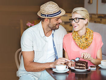 Couple on first date in a coffee shop